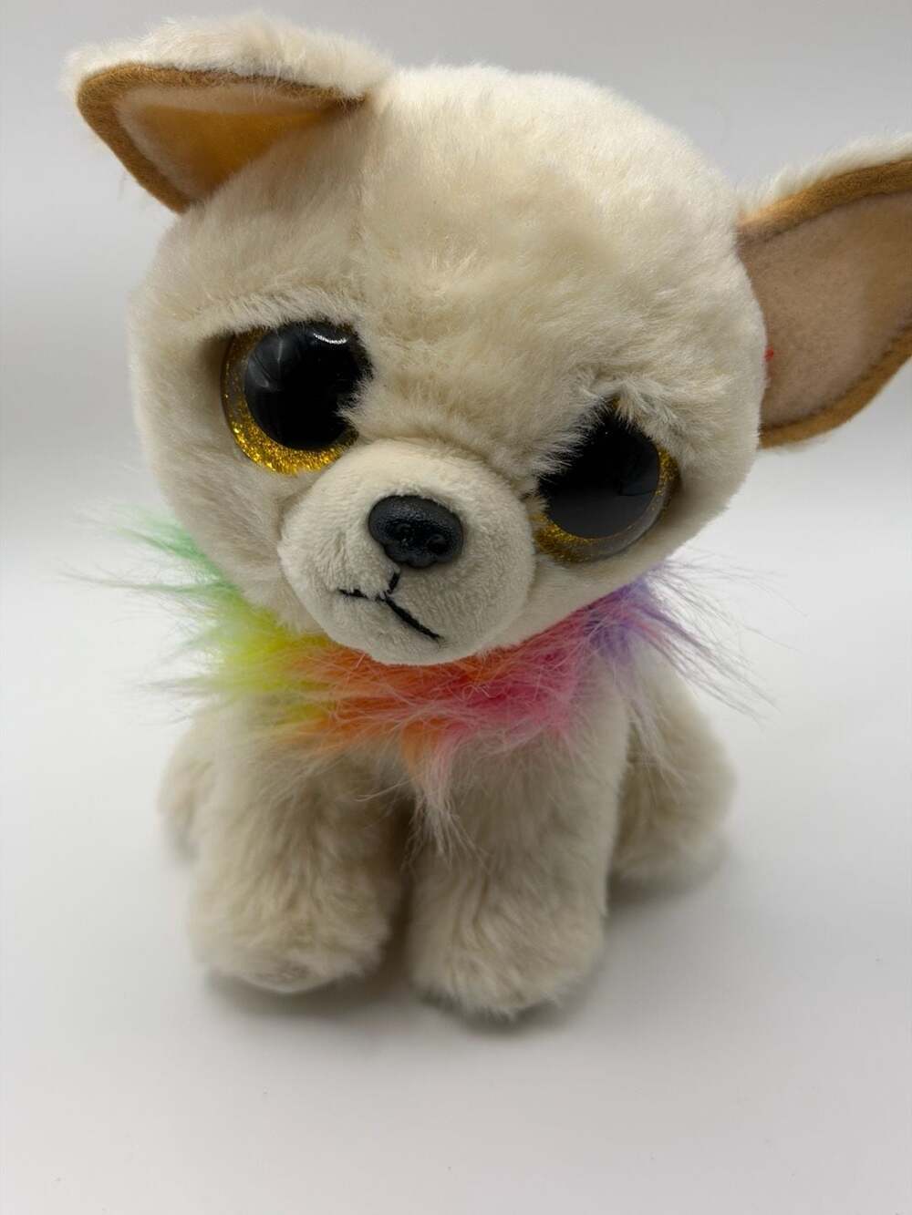Ty Beanie Boos Chewey The Chihuahua Dog Plush with Rainbow Collar